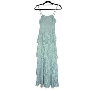 Lulus Floral Lace Sleeveless Tiered Maxi Dress Small Sea Foam Green Coquette
